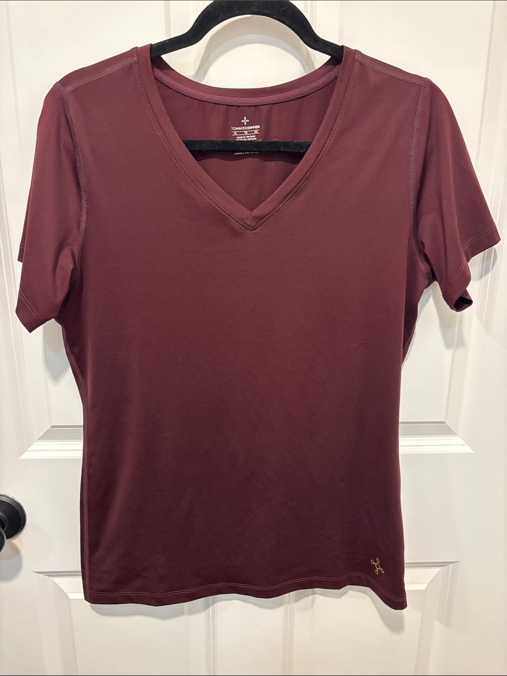 Tommy Copper Women’s V-Neck Short Sleeve Tee — Maroon